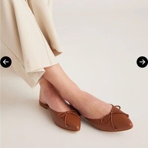 Quince Italian Leather Pointed Mule in Cognac Brown, Size 10